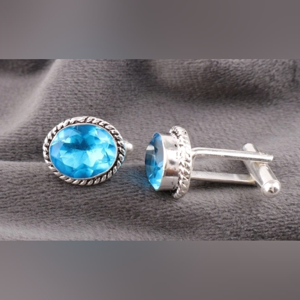 Sterling Silver Blue Topaz Cuff Links
